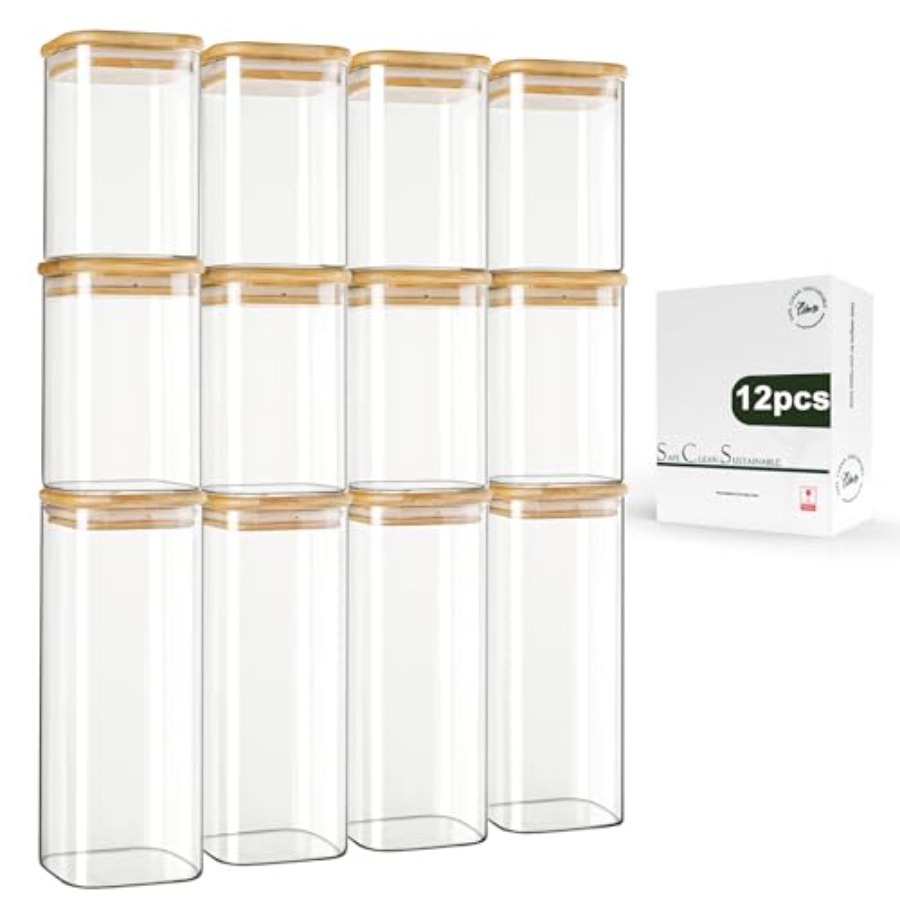 Food Storage Lid - 12-Pack Stoples Penyimpanan Kaca Persegi dengan