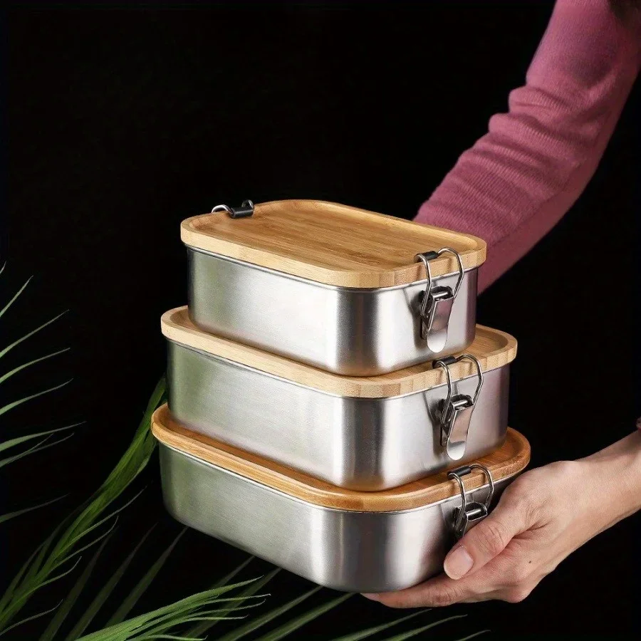 Food Storage Ideas - Kotak makan siang tutup bambu stainless
